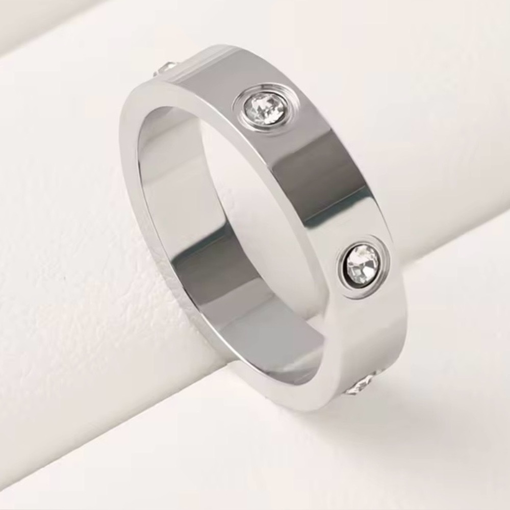 Stampd Love Silver Ring with Crystal Details